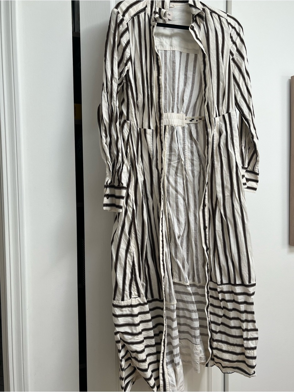 ME+EM Ivory Linen Shirt Dress with Brown Stripes - Picture 3 of 8